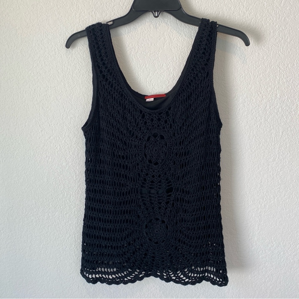 Tape Measure Black Crochet Bohemian Silk Blend Top Size XL